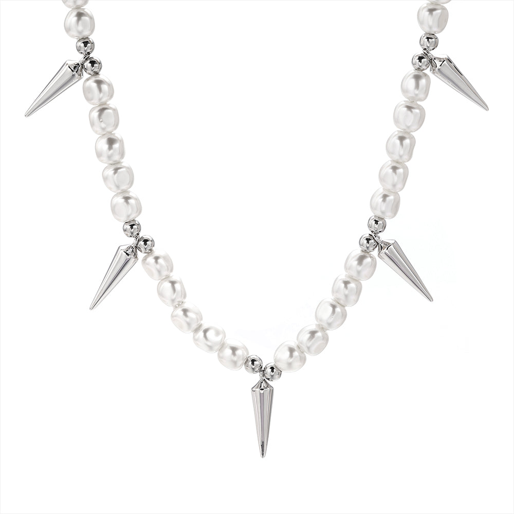 Freshwater Pearl & Spike Chain In White Gold